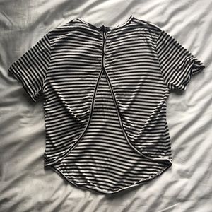 Ribbed Knit B/W Open Back Tee